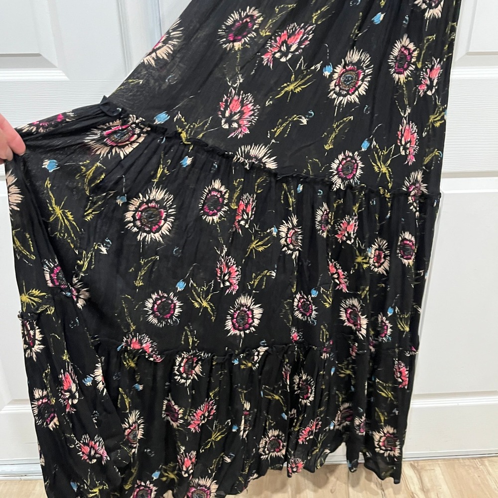 Free People Intimately Maxi Dress Smocked Floral Print Black Bohemian Sleeveless - Picture 3 of 7